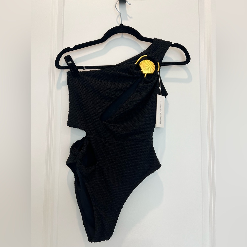 L’ANIMAL x Morgan Osman Seashell Cutout One Piece Black Designer Swimsuit NWT